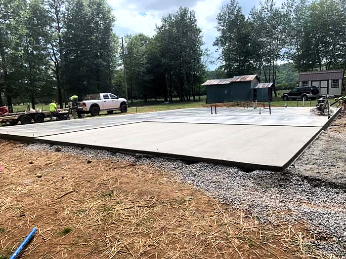 Rectangular outdoor concrete slab with a smooth finished surface